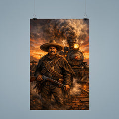 Pancho Villa by locomotive at dusk poster 9