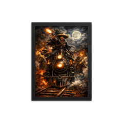 Pancho Villa night raid by locomotive framed print on a plain backdrop in size 12"x16".