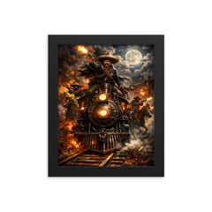 Pancho Villa night raid by locomotive framed print on a plain backdrop in size 8"x10".