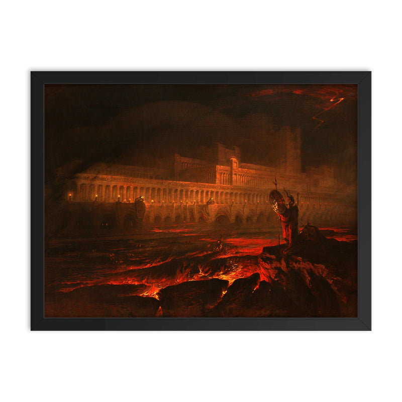 Pandemonium by John Martin framed print on a plain backdrop in size 18