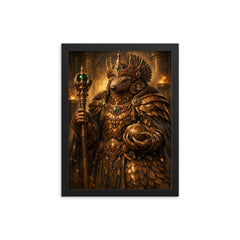 Pangolin emperor with bronze ceremonial regalia framed print on a plain backdrop in size 12"x16".