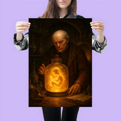Paracelsus алхchemical laboratory with glowing homunculus jar poster 3