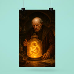 Paracelsus алхchemical laboratory with glowing homunculus jar poster 6