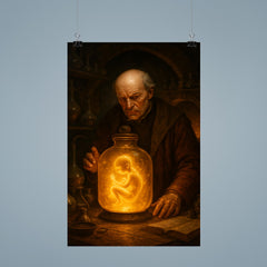 Paracelsus алхchemical laboratory with glowing homunculus jar poster 9