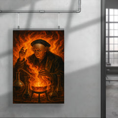 Paracelsus amid alchemical flames and glassware poster 4