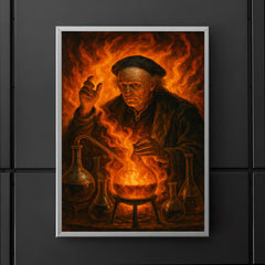 Paracelsus amid alchemical flames and glassware poster 5