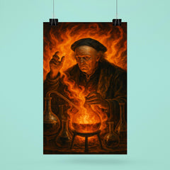 Paracelsus amid alchemical flames and glassware poster 6