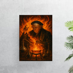Paracelsus amid alchemical flames and glassware poster 7