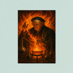 Paracelsus amid alchemical flames and glassware poster 8