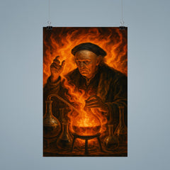 Paracelsus amid alchemical flames and glassware poster 9