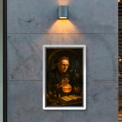 Paracelsus in alchemical laboratory with raven poster 2