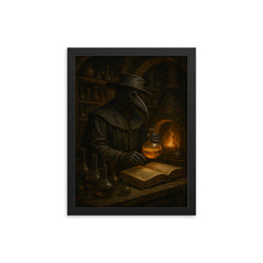 Paracelsus in plague doctor alchemy lab framed print on a plain backdrop in size 12"x16".