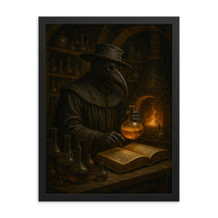 Paracelsus in plague doctor alchemy lab framed print on a plain backdrop in size 18"x24".