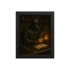 Paracelsus in plague doctor alchemy lab framed print on a plain backdrop in size 8"x10".