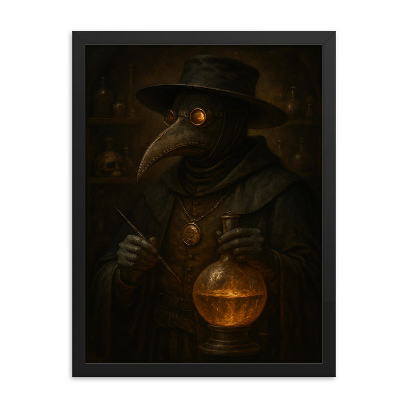 Paracelsus plague doctor alchemist portrait framed print on a plain backdrop in size 18