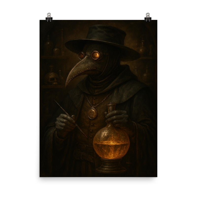 Paracelsus plague doctor alchemist portrait poster on a plain backdrop in size 8