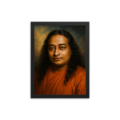 Paramahansa Yogananda portrait framed print on a plain backdrop in size 12"x16".