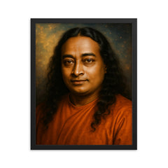 Paramahansa Yogananda portrait framed print on a plain backdrop in size 16"x20".