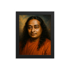 Paramahansa Yogananda portrait framed print on a plain backdrop in size 8"x10".