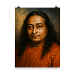 Paramahansa Yogananda portrait poster on a plain backdrop in size 8"x10".