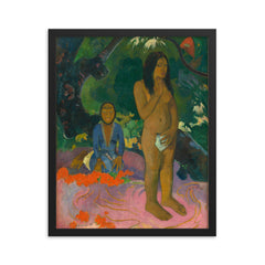 Parau na te Varua ino (Words of the Devil) by Paul Gauguin framed print on a plain backdrop in size 16"x20".
