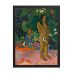 Parau na te Varua ino (Words of the Devil) by Paul Gauguin framed print on a plain backdrop in size 18"x24".