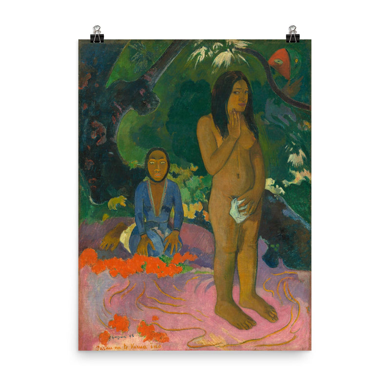 Parau na te Varua ino (Words of the Devil) by Paul Gauguin poster on a plain backdrop in size 8