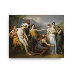 Paris and Hector in a Classical Scene canvas print on a plain backdrop in size 16"x20".