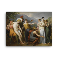 Paris and Hector in a Classical Scene canvas print on a plain backdrop in size 18"x24".