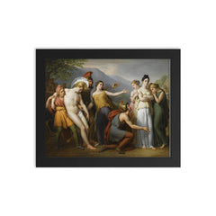 Paris and Hector in a Classical Scene framed print on a plain backdrop in size 8"x10".
