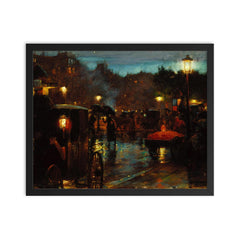 Paris at Night by Charles Courtney Curran, 1889 framed print on a plain backdrop in size 16"x20".