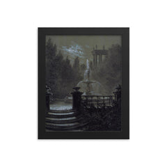 Park with a Fountain in the Moonlight by Carl Gustav Carus, 1851 framed print on a plain backdrop in size 8"x10".