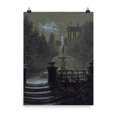 Park with a Fountain in the Moonlight by Carl Gustav Carus, 1851 poster on a plain backdrop in size 8"x10".