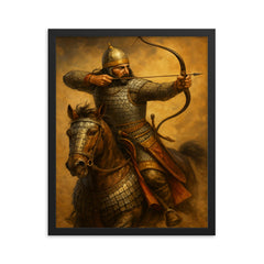 Parthian cataphract turning for the fatal shot framed print on a plain backdrop in size 16"x20".