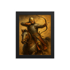 Parthian cataphract turning for the fatal shot framed print on a plain backdrop in size 8"x10".
