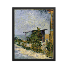Path in Montmartre with Sunflowers by Vincent van Gogh, 1887 framed print on a plain backdrop in size 16"x20".