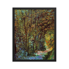 Path in the Forest by Vincent van Gogh, 1887 framed print on a plain backdrop in size 16"x20".