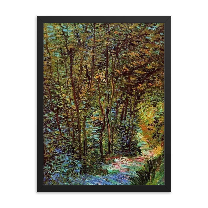 Path in the Forest by Vincent van Gogh, 1887 framed print on a plain backdrop in size 18