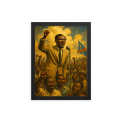Patrice Lumumba before independence crowd framed print on a plain backdrop in size 12"x16".