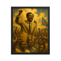 Patrice Lumumba before independence crowd framed print on a plain backdrop in size 16"x20".