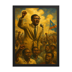 Patrice Lumumba before independence crowd framed print on a plain backdrop in size 18"x24".