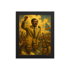 Patrice Lumumba before independence crowd framed print on a plain backdrop in size 8"x10".