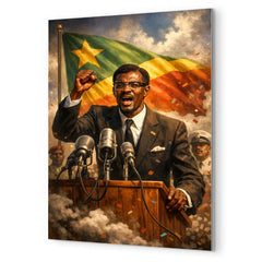 Patrice Lumumba defiant at independence podium metal print mockup