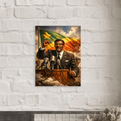 Patrice Lumumba defiant at independence podium metal print mockup