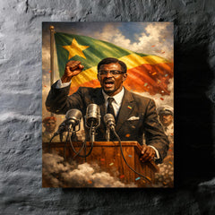 Patrice Lumumba defiant at independence podium metal print mockup