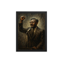 Patrice Lumumba final speech in rain framed print on a plain backdrop in size 12"x16".