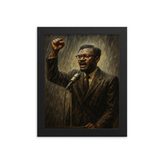 Patrice Lumumba final speech in rain framed print on a plain backdrop in size 8"x10".
