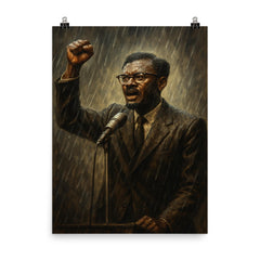 Patrice Lumumba final speech in rain poster on a plain backdrop in size 8"x10".