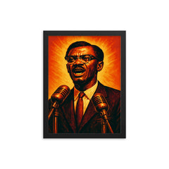 Patrice Lumumba independence speech portrait framed print on a plain backdrop in size 12"x16".