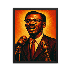 Patrice Lumumba independence speech portrait framed print on a plain backdrop in size 16"x20".
